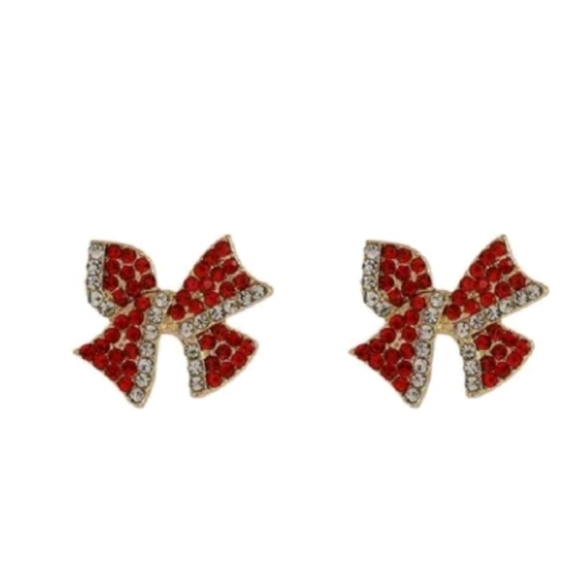 Red Bow Zircon Crystal Stud Earrings - Picture 5 of 6